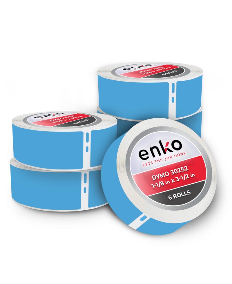 enKo Products enKo [6 Rolls, 2100 Labels] Address, Shipping & Barcode Labels 30252 - Cyan/Blue (1-1/8" x 3-1/2") Compatible for Dymo LabelWriter & Rollo Printer - Image 1
